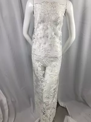 Lace Fabric By The Yard Of White Flower Mesh Dress Embroidered Bridal Wedding • $19.12