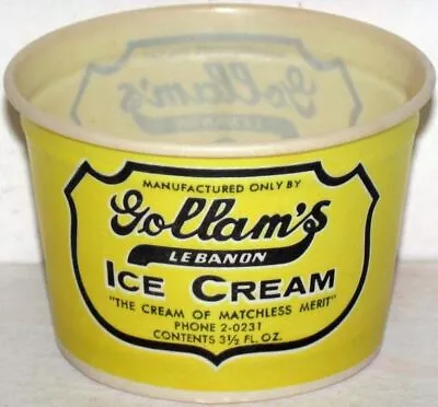 Vintage Container GOLLAMS ICE CREAM Lebanon PA New Old Stock N-mint+ Condition • $7.19