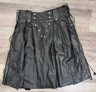 Mens Black Leather Pleated Kilt  • $79.88