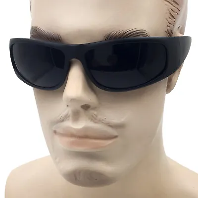 Matte Black Super DARK Lens Biker Wrap Around Chopper Sunglasses Gangster Cholo • $11.99