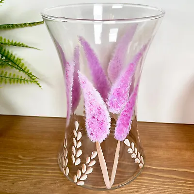 £20.99 • Buy Hand Painted Glass Pampas Vase Pink Bunnytails Grass Wedding Table Centrepiece