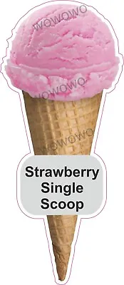 Ice Cream Van Sticker Strawberry Single Scoop Cone Waffle Trailer Sticker Decals • £3.95