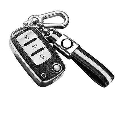 $21.50 • Buy TPU+Leather Car Key Case Holder For VW POLO BEETLE PASSAT TIGUAN MK5 CC GOLF GTI