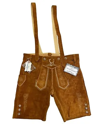 Bavaria Trachten Men's Traditional Lederhosen Shorts Light Brown  US 34 NWT • $65