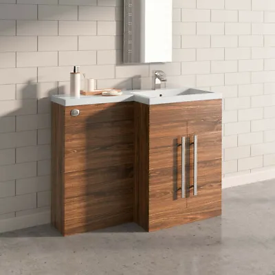 1100mm Bathroom Basin Vanity WC Combination Unit Furniture Right Hand Walnut • £330.99