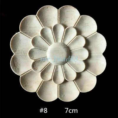 $2.83 • Buy Round Wood Carved Applique Frame Onlay Cabinet Furniture Decoration Unpainted
