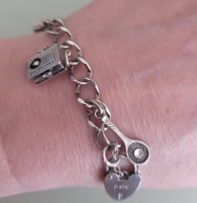 £45 • Buy Vintage Silver Charm Bracelet With 5 Charms