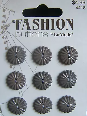 Card Of 9 Gray Buttons Round Sunburst 2-Hole Flat 5/8  (16mm) Clothing Crafts • $4.50