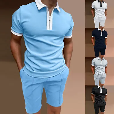 £7.19 • Buy Tops T-Shirt Pants Tees Suit Shorts Casual Short Sleeve Men Zipper 2 Piece/set