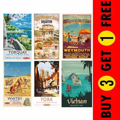 Vintage Retro Holiday Travel Railway Posters City Country Photo Print Wall Art- • £3.74