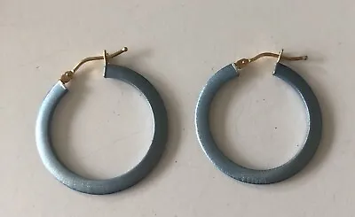 QVC 14K Yellow Gold 1  Blue Shimmer Rhodium Flat Hoop Earrings Milor • $129