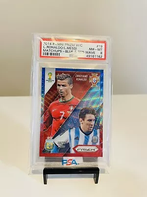 2014 Panini Blue Red Wave Prizm World Cup Matchups C. Ronaldo L. Messi PSA 8 • $1295