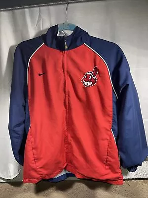 Vintage Nike Cleveland Indians Windbreaker Jacket Men’s Large Chief Wahoo Hooded • $34.99