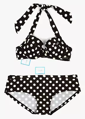 La Senza Mid 20th Style Polka Dot Bikini Underwired Top 34B & Bottoms UK 14 BNWT • £23.99