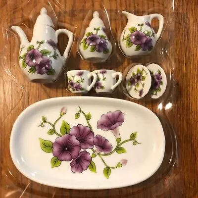 Vtg Style Royal Norfolk Porcelain Miniature Tea Set Purple Morning Glory Flower • $13.99