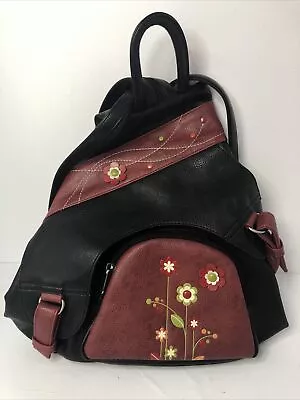 Espe Black  Vegan Leather Backpack Sling Bag With Flowers • $14.71