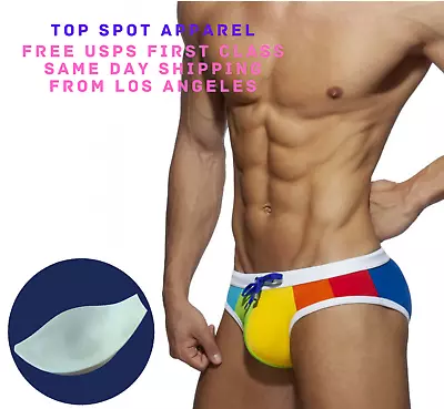 Men's Rainbow Swim Briefs | Pouch Enhancing | Cruise | Vacation Beach | Swimsuit • $16.75