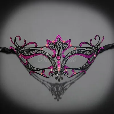 Filigree Metal Masquerade Mask Pink Glitters & Rhinestones Black M33144 • $19.12