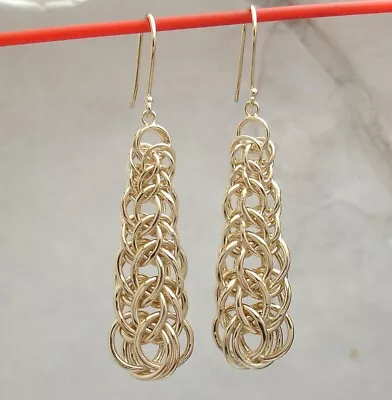 Technibond Graduated Byzantine Dangle Earrings 14K Yellow Gold Plated Silver • $55.99