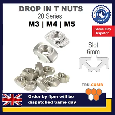 Drop In T-nut M3 M4 M5 Hammer T Nut Aluminium Extrusion 20 Series 2020 T Slot UK • £1.19