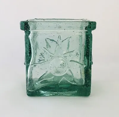 Vintage Green Glass Votive/Tealight Candle Holder Sun Pattern 3”Tall 3” Wide • $9.17