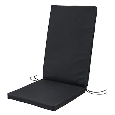 WATERPROOF High Back Chair Cushion SEAT PAD Outdoor Patio Garden Tie On BLACK • £29.99