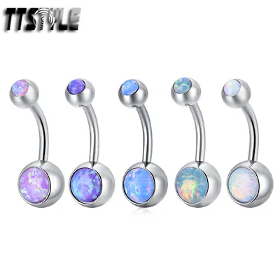 TTStyle 8mm Surgical Steel Opal Ball Belly Navel Bar NEW • $12.99