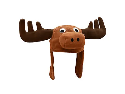 Adult Funny Brown Moose Hat Head Antlers Eyes Animal Cap Costume Accessory • $19.95