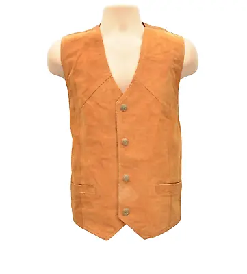 Men's Real Leather Cowboy Western Biker Brown Vest Waistcoat Size L • £39.99