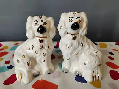 VTG Retro Beswick Pair Of Staffordshire Mantelpiece Dogs Ceramic 15cm White Gold • £45