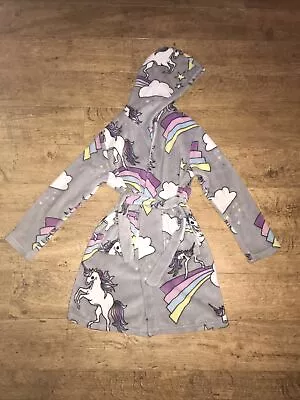 Girls Unicorn Dressing Gown Grey Rainbow Star Hood Age 11-12 Great Condition • £9.59