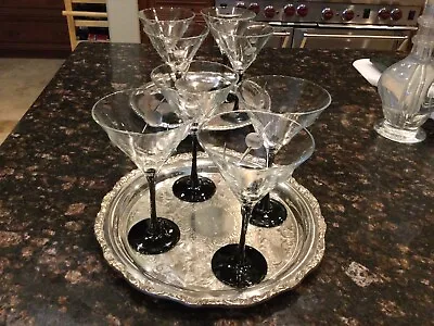 Cristal D'Arques Durand France Black Stem Martini Cocktail Stemware Sets • $65