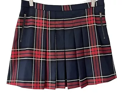 Next Blue Red Tartan Short Skirt - Size 10 Mini Checked Pleated A-Line Kilt Zip • $16.36