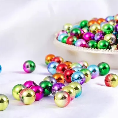 Metallic Shiny Beads For Jewellery Making Acrylic Round Christmas Beads 6/8/10mm • £3.18