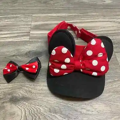 Disney Minnie Mouse Ear Visor Hat And Mini Mouse Bow Hair Clip One Size • $25