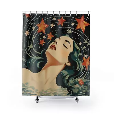 Mermaid Shower Curtains Space And Stars Pisces Zodiac Curtains  • $71