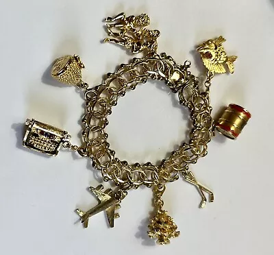 Danecraft 1/20 12K Gold Vintage Charm Bracelet 8 Charms • $100