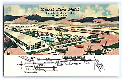 Postcard CA Boron Desert Lake Motel U.S. Highway 466 Artists Rendering Map Views • $6.99