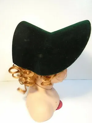 Emerald Green Felt Bonnet Colonial R Amish Prairie Doll Hat  Head Size 14-16   • $10.24