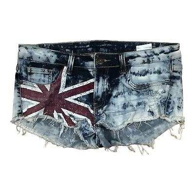 Machine Nouvelle Mode Jean Shorts Women's Sz 30 British Flag Distressed • £13.47