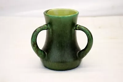 Early Hampshire Pottery THREE HANDLE VASE Matte GREEN Glaze KEENE NH 5  Vintage • $225