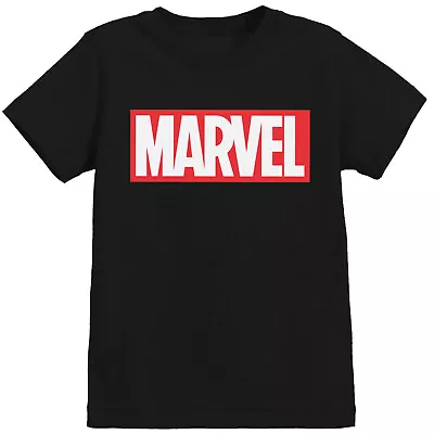 Marvel Comics Simple Logo Black Kids T-Shirt OFFICIAL • £10.59