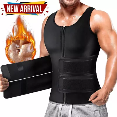 Men's Neoprene Sauna Sweat Vest Body Shaper Waist Trainer Fat Burner Top Workout • $9.99