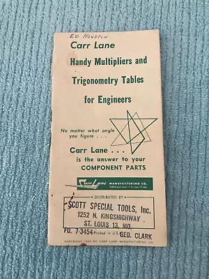 Carr Lane Handy Multipliers & Trigonometry Tables For Engineers Handbook © 1958 • $8.35