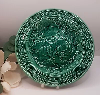 Vintage 19th-century Green Majolica Plate Vine And Fern Leaf With Flower And Gr • £22