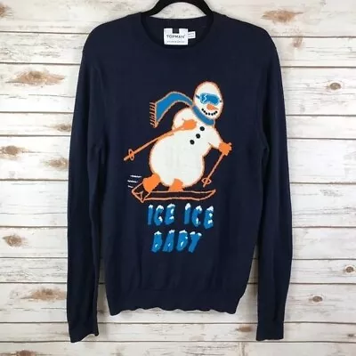 TopMan Sweater Navy Blue Size M Snowman Crewneck • $10.50