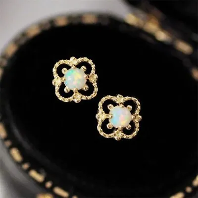 NEW IN! Antique Design White Fire Opal Style Petite 14K Gold Filled Earrings • £8.99