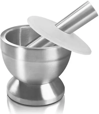 Mortar And Pestle Set Stainless Steel Spice Herb Grinder Molcajete With Lid • $35.96