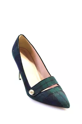 J Crew Womens Stiletto Pointed Toe Plaid Pumps Navy Green Wool Size 7M • $42.69