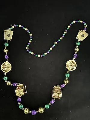 Casino Mardi Gras Beads Necklace Blackjack Roulette Slot Machine Charms Vintage • $10.99